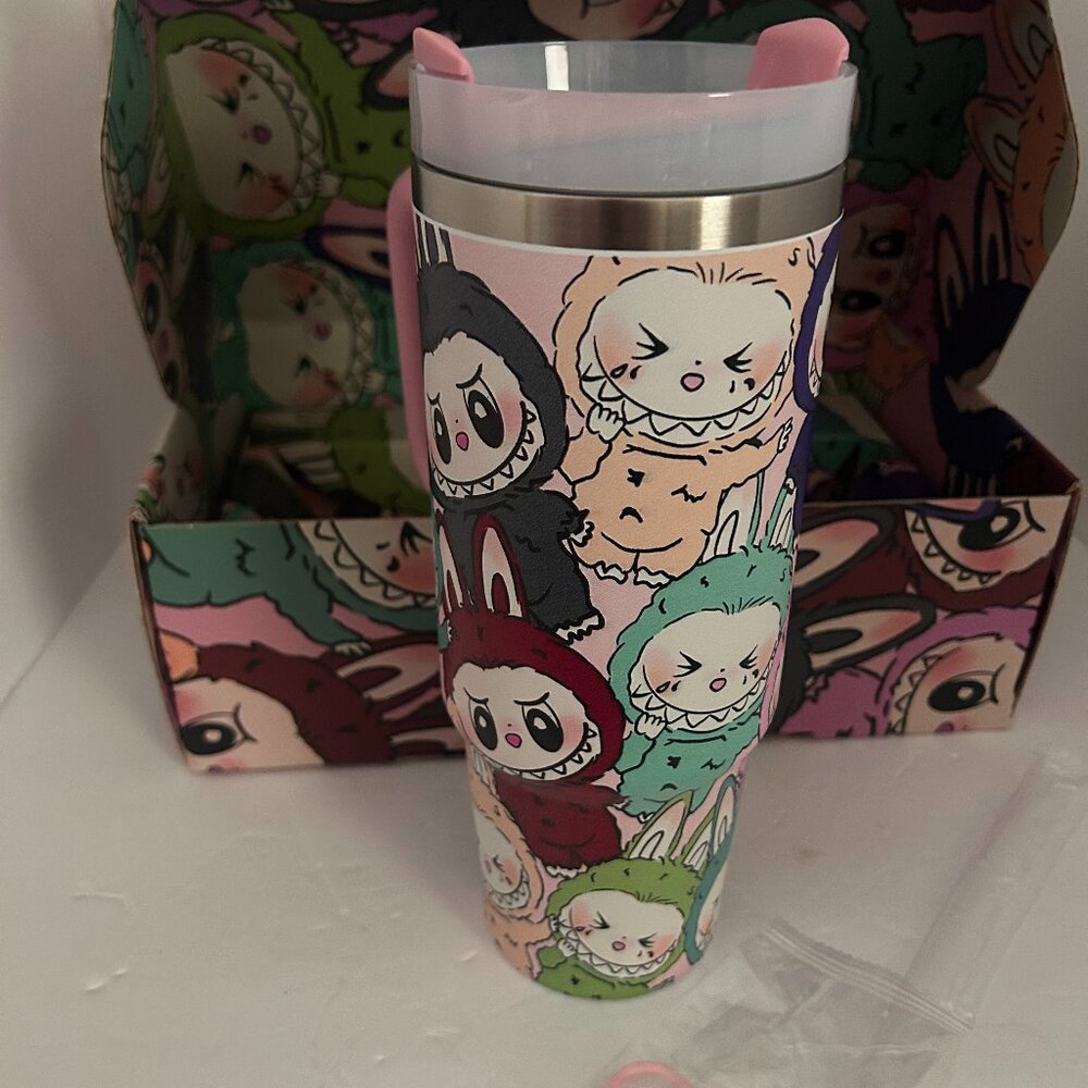 Labubu Inspired Kawaii Bunny Insulated Tumbler 20oz | Travel Mug w/Straw & box